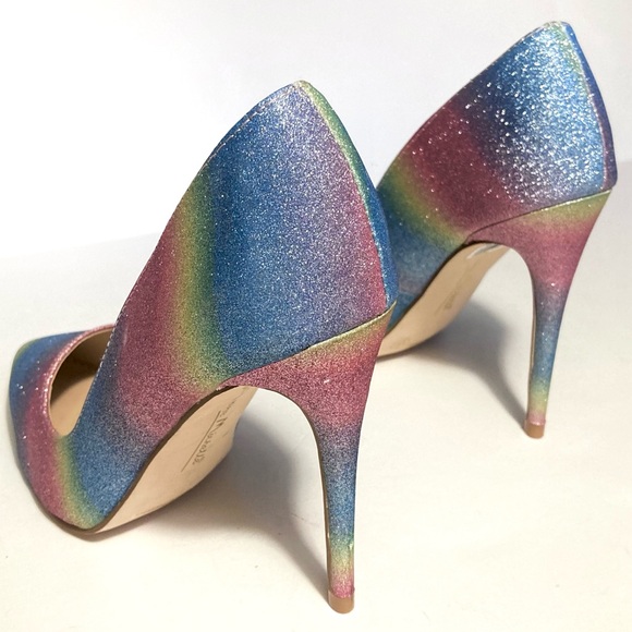 Anne Michelle Glitter Pumps Rainbow Heels Pointed Toe HIBISCUS Stilletos sz 7 - Picture 6 of 16